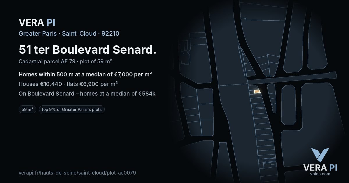 51 ter Boulevard Senard, Saint-Cloud at night – the plot lit, the parcels around coloured by the prices near them