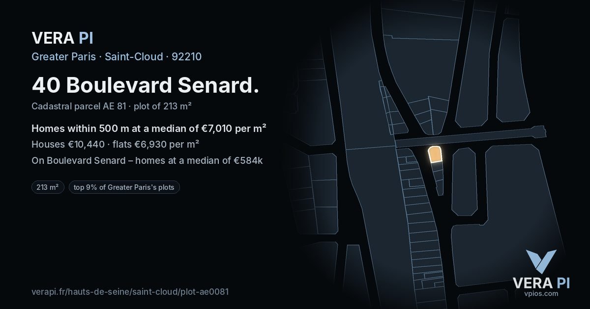 40 Boulevard Senard, Saint-Cloud at night – the plot lit, the parcels around coloured by the prices near them