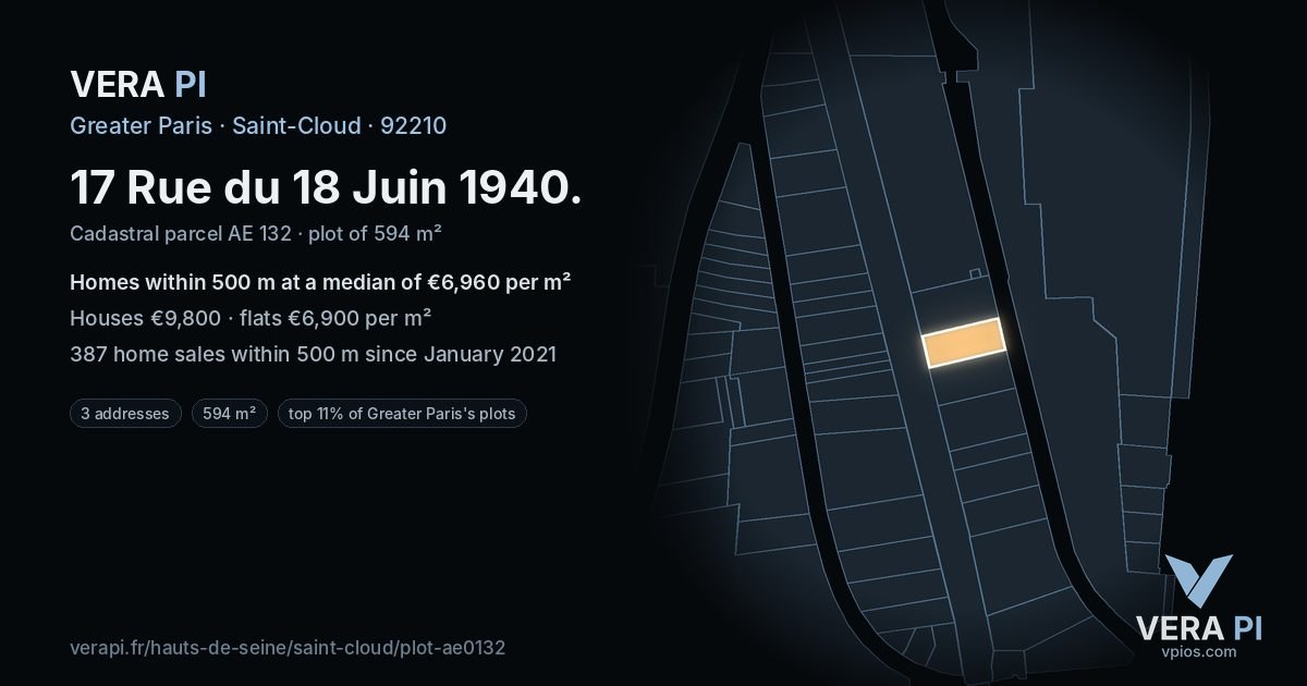 17 Rue du 18 Juin 1940, Saint-Cloud at night – the plot lit, the parcels around coloured by the prices near them