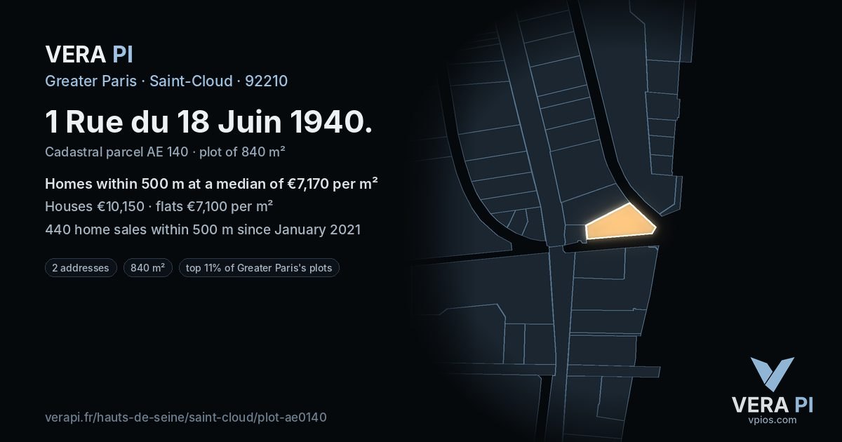 1 Rue du 18 Juin 1940, Saint-Cloud at night – the plot lit, the parcels around coloured by the prices near them