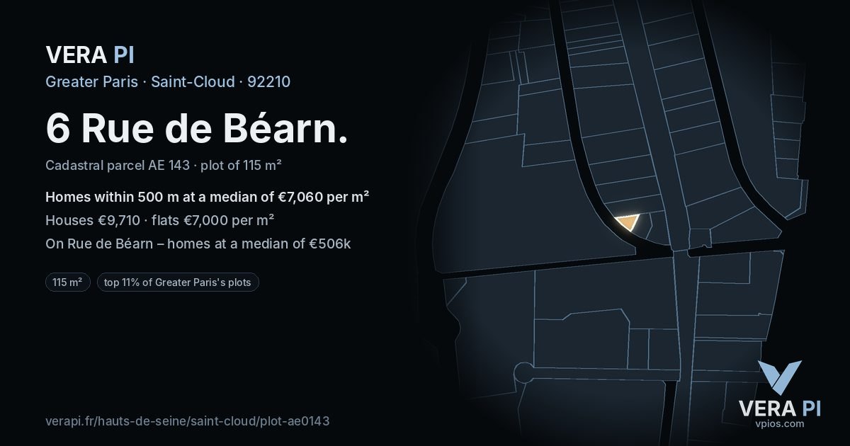 6 Rue de Béarn, Saint-Cloud at night – the plot lit, the parcels around coloured by the prices near them