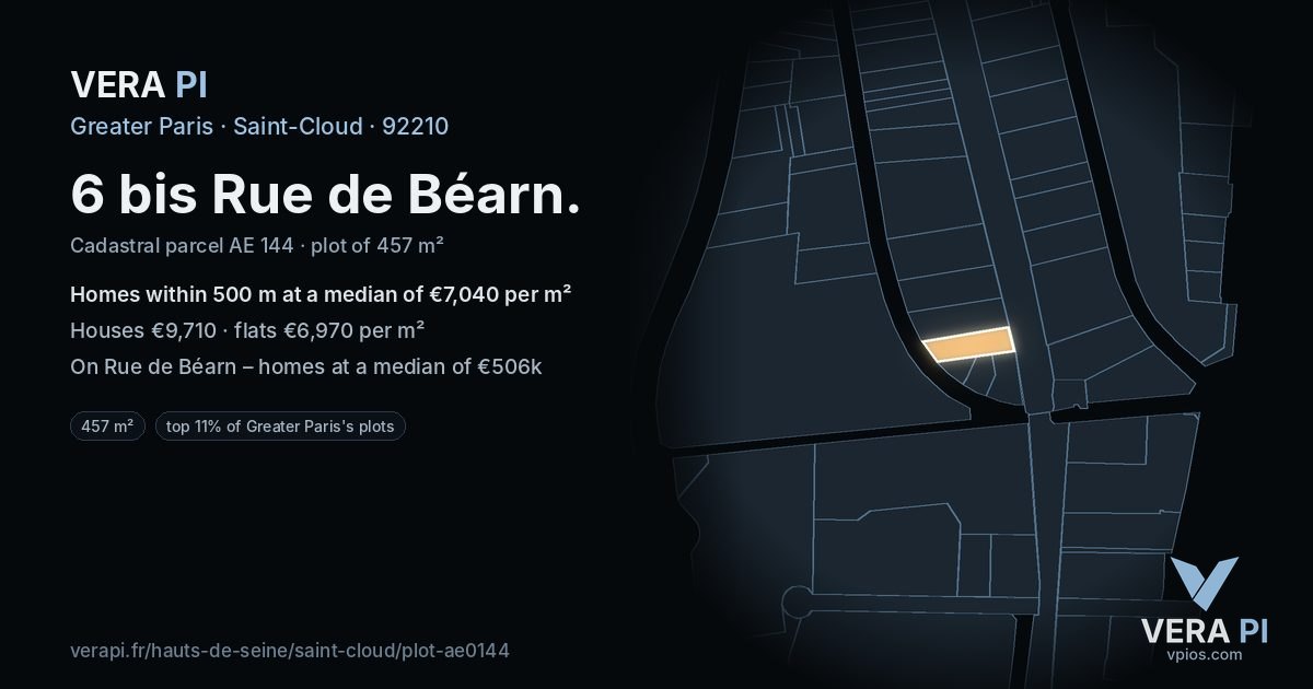 6 bis Rue de Béarn, Saint-Cloud at night – the plot lit, the parcels around coloured by the prices near them