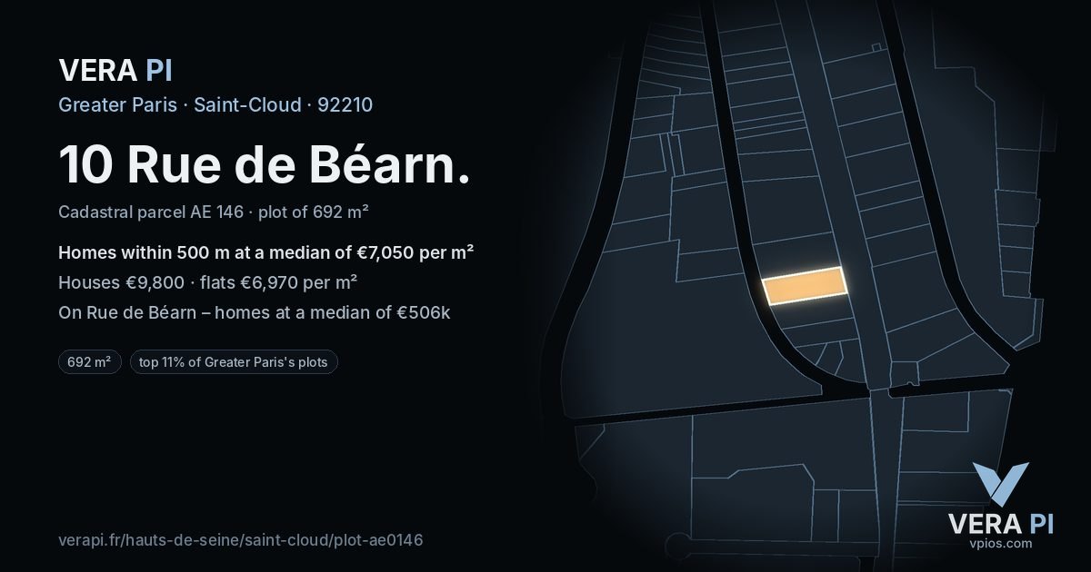 10 Rue de Béarn, Saint-Cloud at night – the plot lit, the parcels around coloured by the prices near them