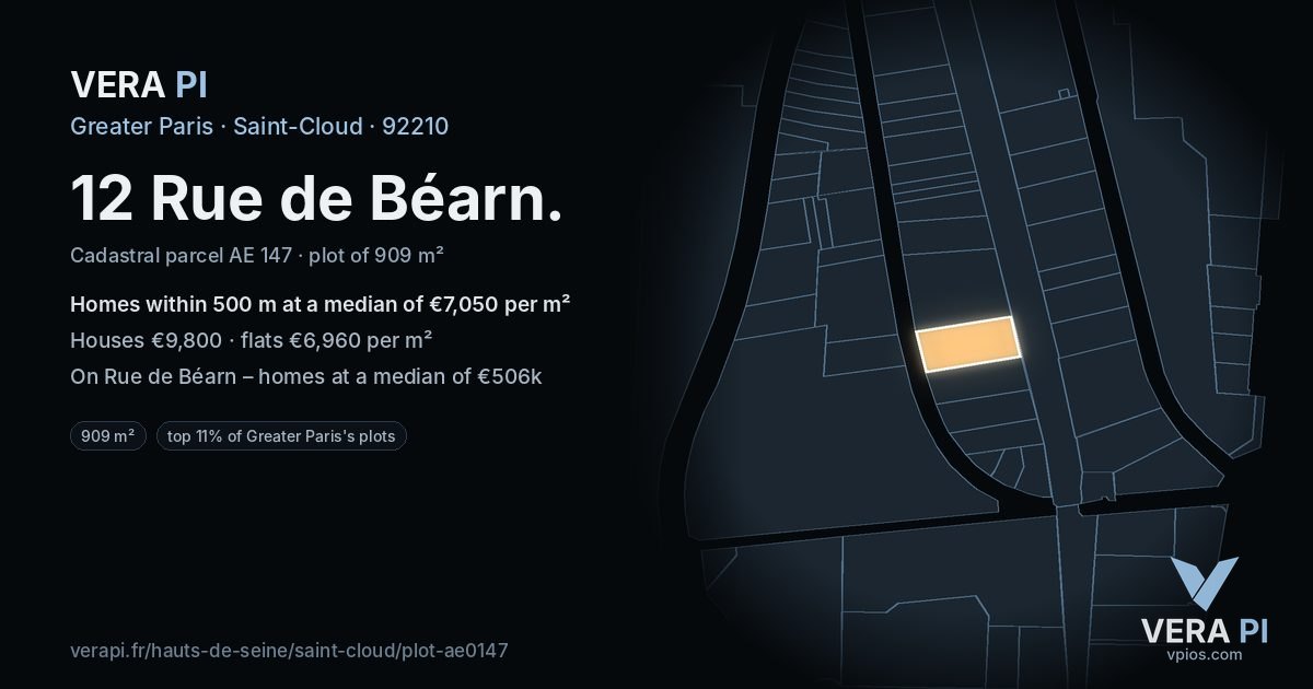 12 Rue de Béarn, Saint-Cloud at night – the plot lit, the parcels around coloured by the prices near them