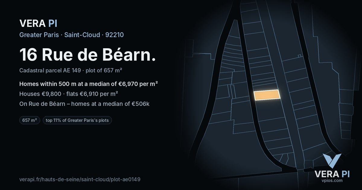 16 Rue de Béarn, Saint-Cloud at night – the plot lit, the parcels around coloured by the prices near them