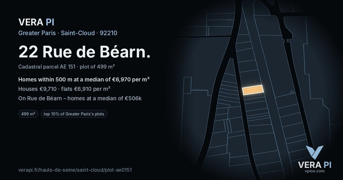 22 Rue de Béarn, Saint-Cloud at night – the plot lit, the parcels around coloured by the prices near them