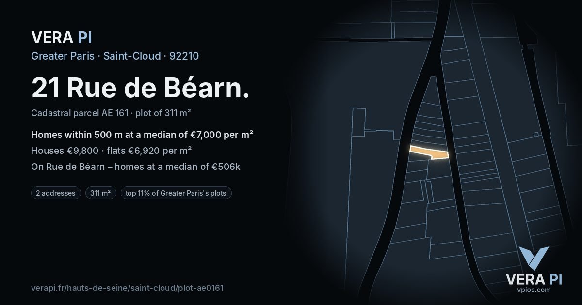 21 Rue de Béarn, Saint-Cloud at night – the plot lit, the parcels around coloured by the prices near them