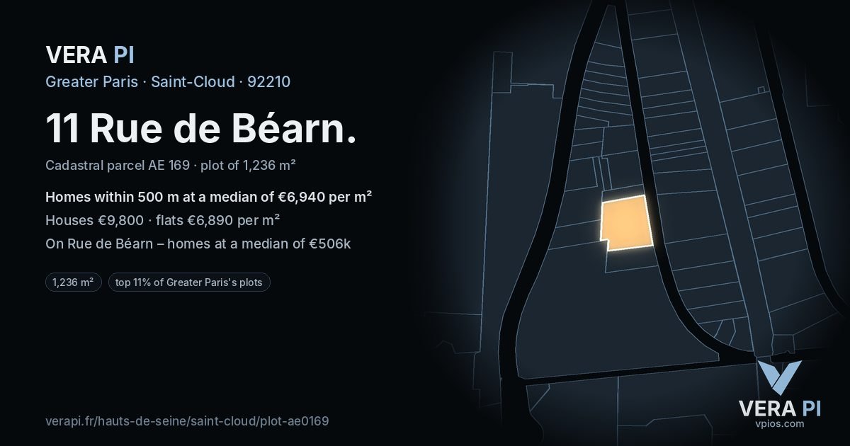11 Rue de Béarn, Saint-Cloud at night – the plot lit, the parcels around coloured by the prices near them