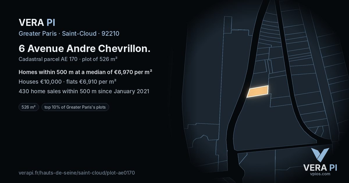 6 Avenue Andre Chevrillon, Saint-Cloud at night – the plot lit, the parcels around coloured by the prices near them