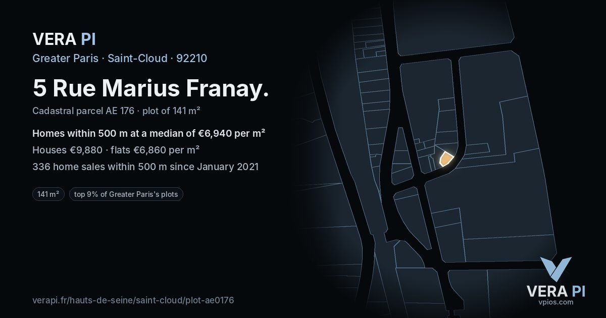 5 Rue Marius Franay, Saint-Cloud at night – the plot lit, the parcels around coloured by the prices near them