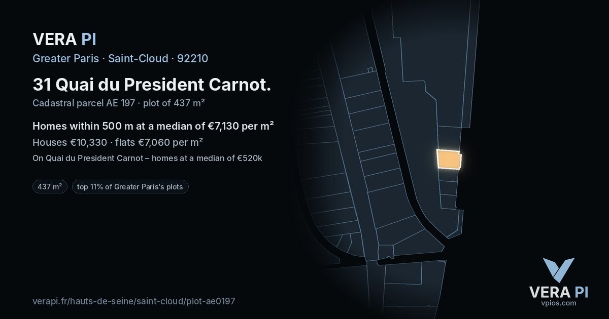 31 Quai du President Carnot, Saint-Cloud at night – the plot lit, the parcels around coloured by the prices near them