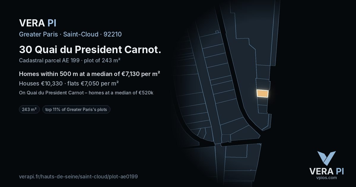 30 Quai du President Carnot, Saint-Cloud at night – the plot lit, the parcels around coloured by the prices near them