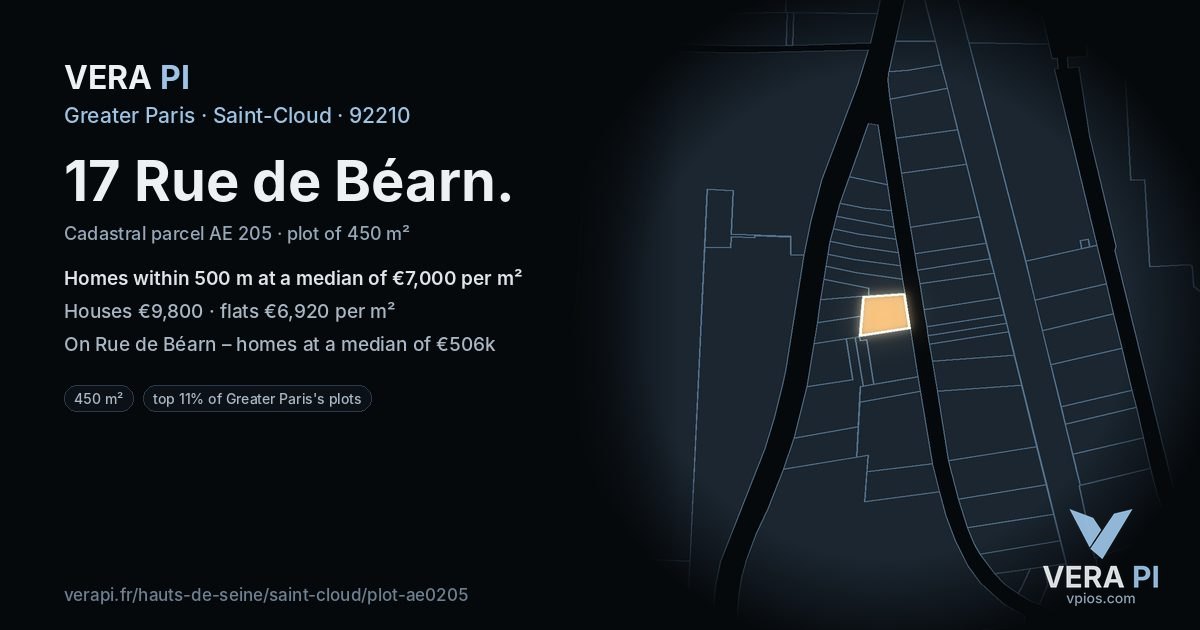 17 Rue de Béarn, Saint-Cloud at night – the plot lit, the parcels around coloured by the prices near them