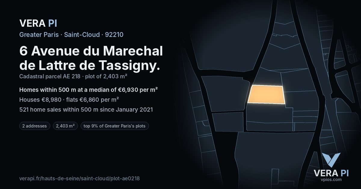 6 Avenue du Marechal de Lattre de Tassigny, Saint-Cloud at night – the plot lit, the parcels around coloured by the prices near them