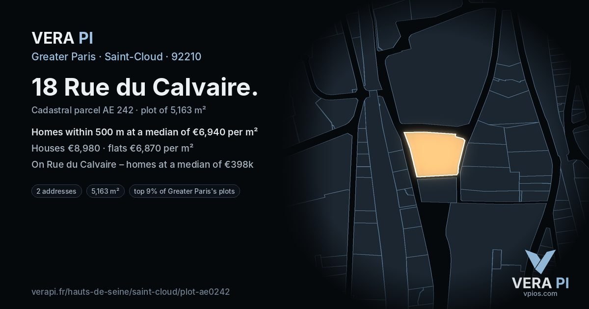 18 Rue du Calvaire, Saint-Cloud at night – the plot lit, the parcels around coloured by the prices near them