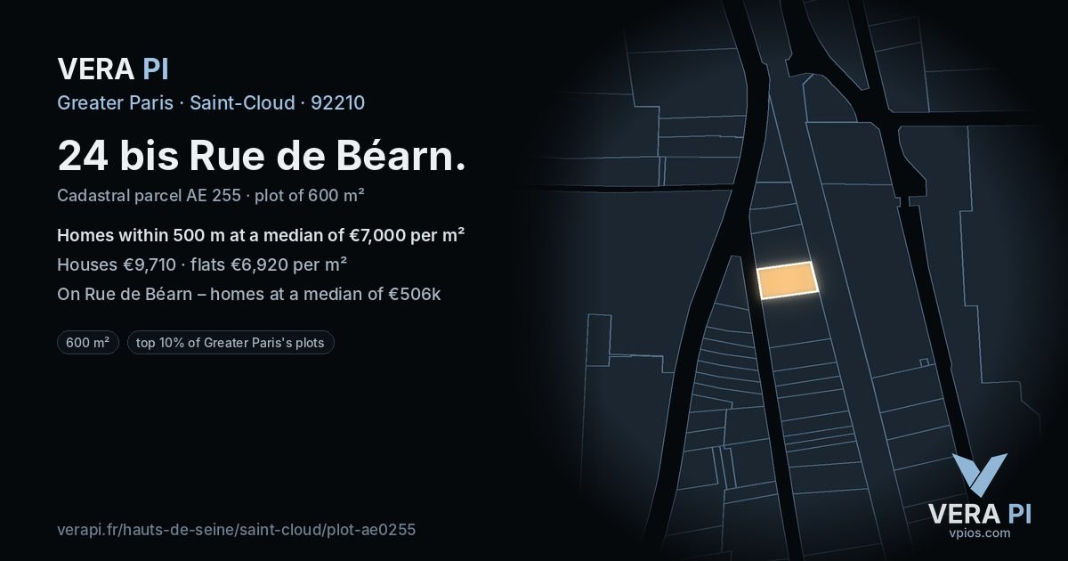 24 bis Rue de Béarn, Saint-Cloud at night – the plot lit, the parcels around coloured by the prices near them