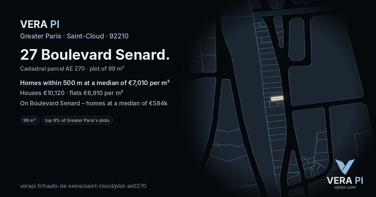 27 Boulevard Senard, Saint-Cloud at night – the plot lit, the parcels around coloured by the prices near them