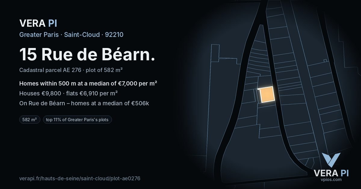 15 Rue de Béarn, Saint-Cloud at night – the plot lit, the parcels around coloured by the prices near them