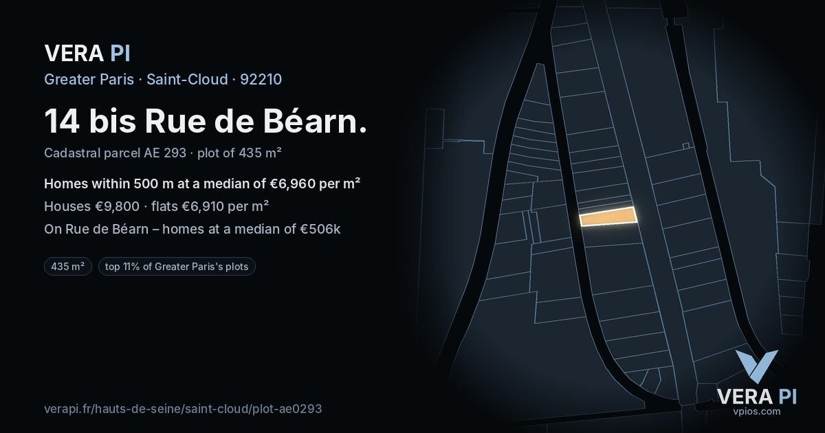 14 bis Rue de Béarn, Saint-Cloud at night – the plot lit, the parcels around coloured by the prices near them