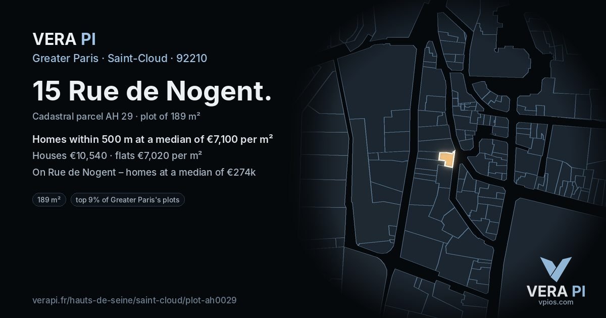 15 Rue de Nogent, Saint-Cloud at night – the plot lit, the parcels around coloured by the prices near them