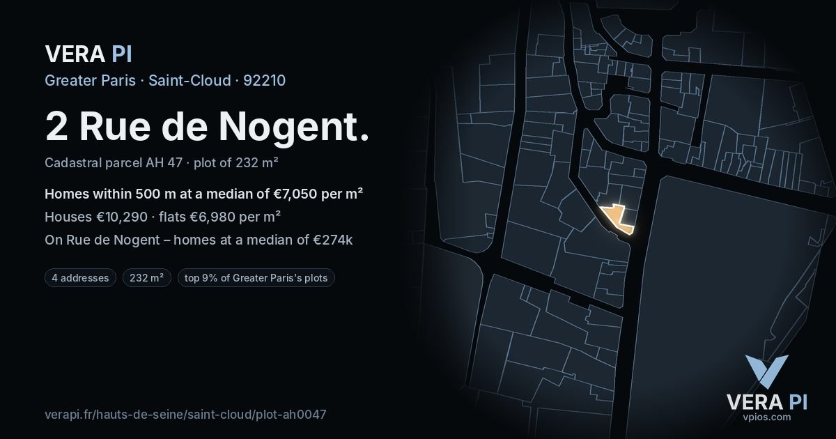 2 Rue de Nogent, Saint-Cloud at night – the plot lit, the parcels around coloured by the prices near them