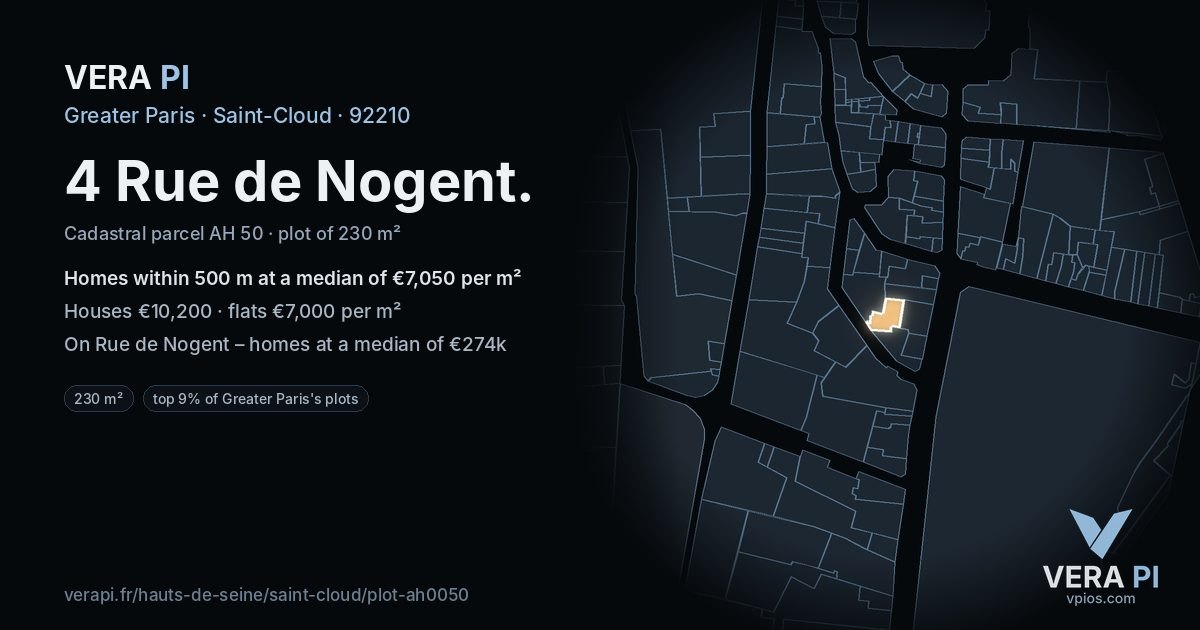 4 Rue de Nogent, Saint-Cloud at night – the plot lit, the parcels around coloured by the prices near them