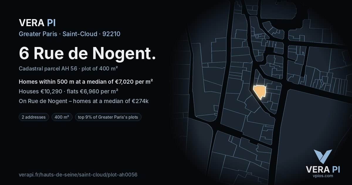 6 Rue de Nogent, Saint-Cloud at night – the plot lit, the parcels around coloured by the prices near them