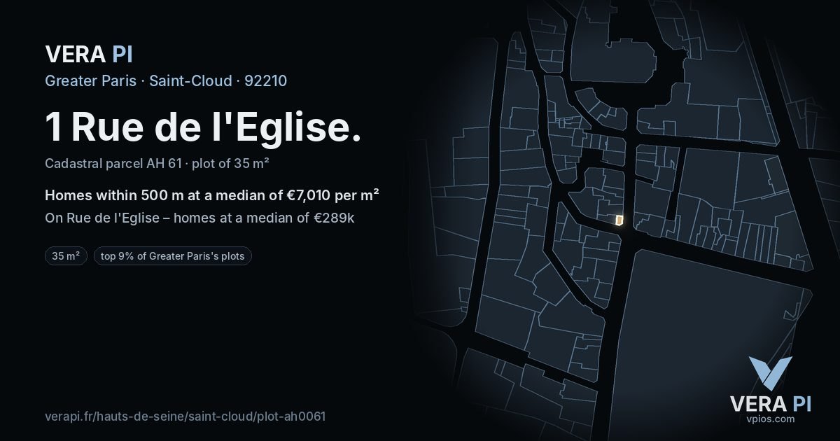 1 Rue de l'Eglise, Saint-Cloud at night – the plot lit, the parcels around coloured by the prices near them