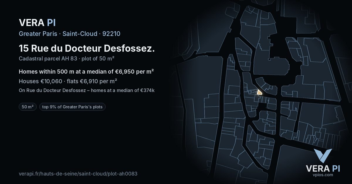 15 Rue du Docteur Desfossez, Saint-Cloud at night – the plot lit, the parcels around coloured by the prices near them