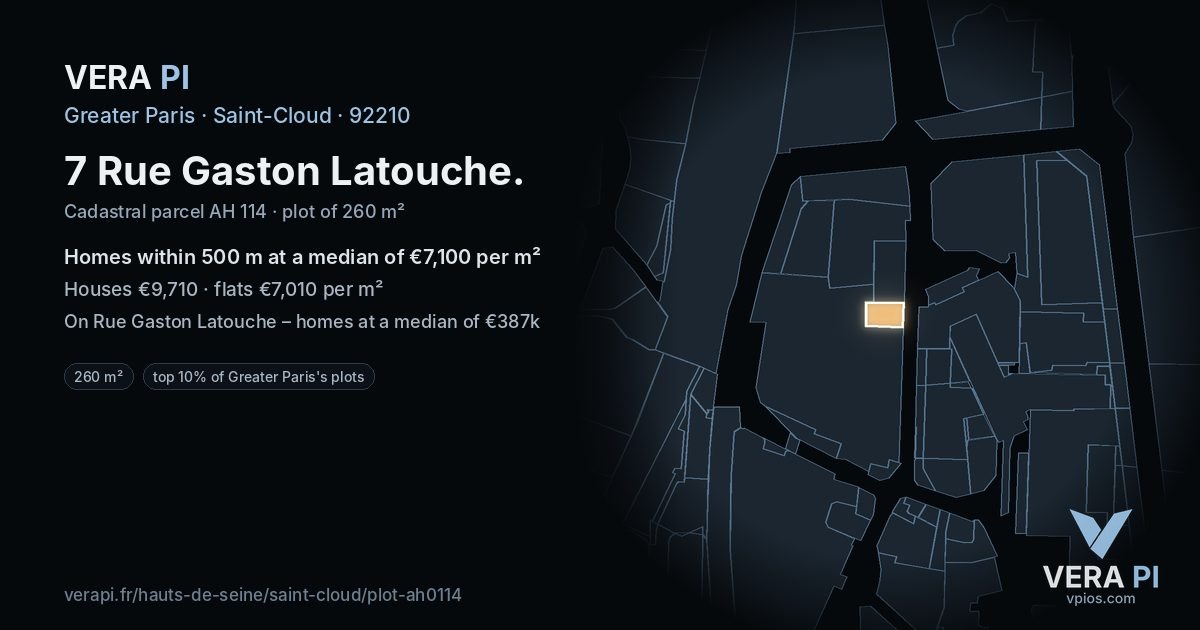 7 Rue Gaston Latouche, Saint-Cloud at night – the plot lit, the parcels around coloured by the prices near them