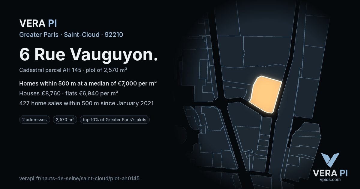 6 Rue Vauguyon, Saint-Cloud at night – the plot lit, the parcels around coloured by the prices near them