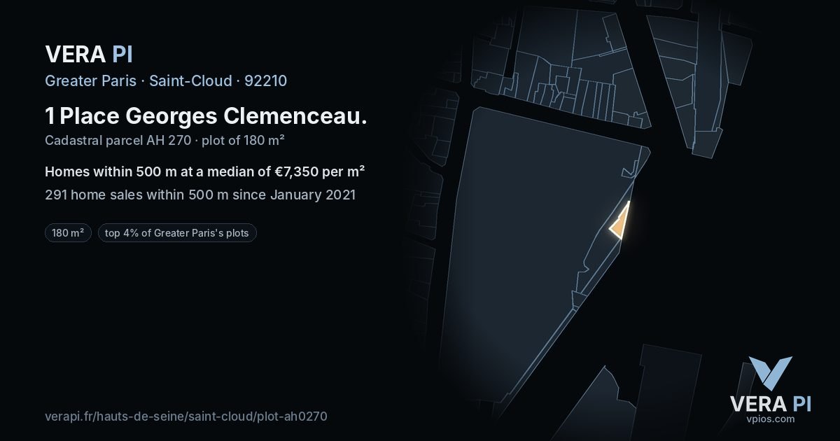 1 Place Georges Clemenceau, Saint-Cloud at night – the plot lit, the parcels around coloured by the prices near them