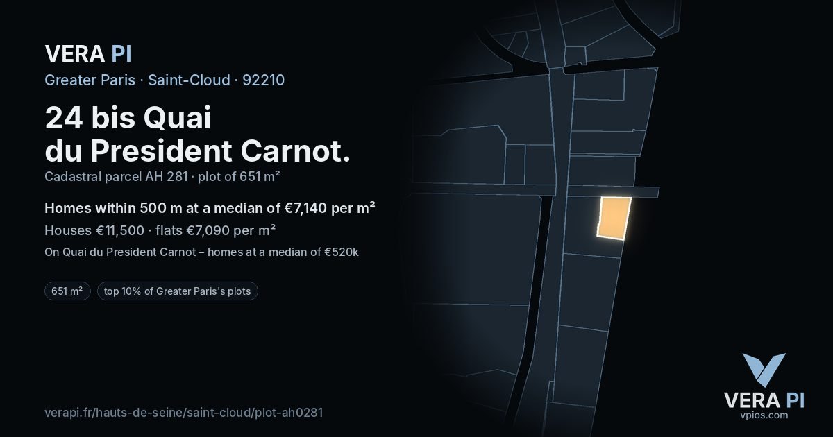 24 bis Quai du President Carnot, Saint-Cloud at night – the plot lit, the parcels around coloured by the prices near them
