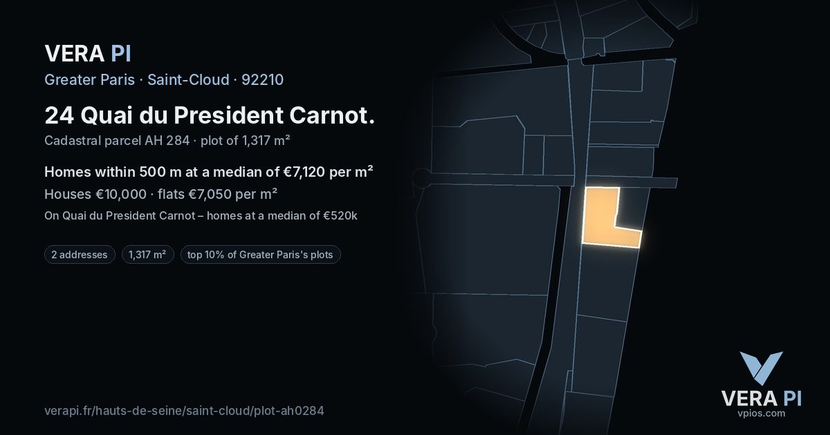 24 Quai du President Carnot, Saint-Cloud at night – the plot lit, the parcels around coloured by the prices near them