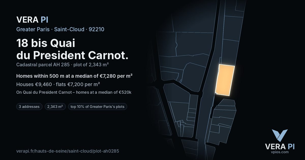 18 bis Quai du President Carnot, Saint-Cloud at night – the plot lit, the parcels around coloured by the prices near them