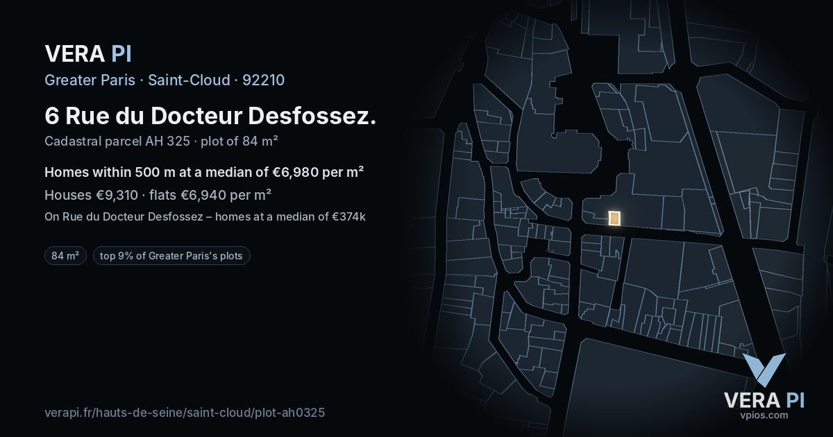 6 Rue du Docteur Desfossez, Saint-Cloud at night – the plot lit, the parcels around coloured by the prices near them