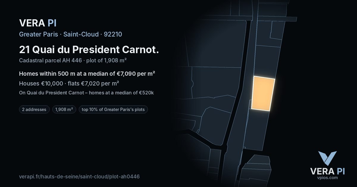 21 Quai du President Carnot, Saint-Cloud at night – the plot lit, the parcels around coloured by the prices near them