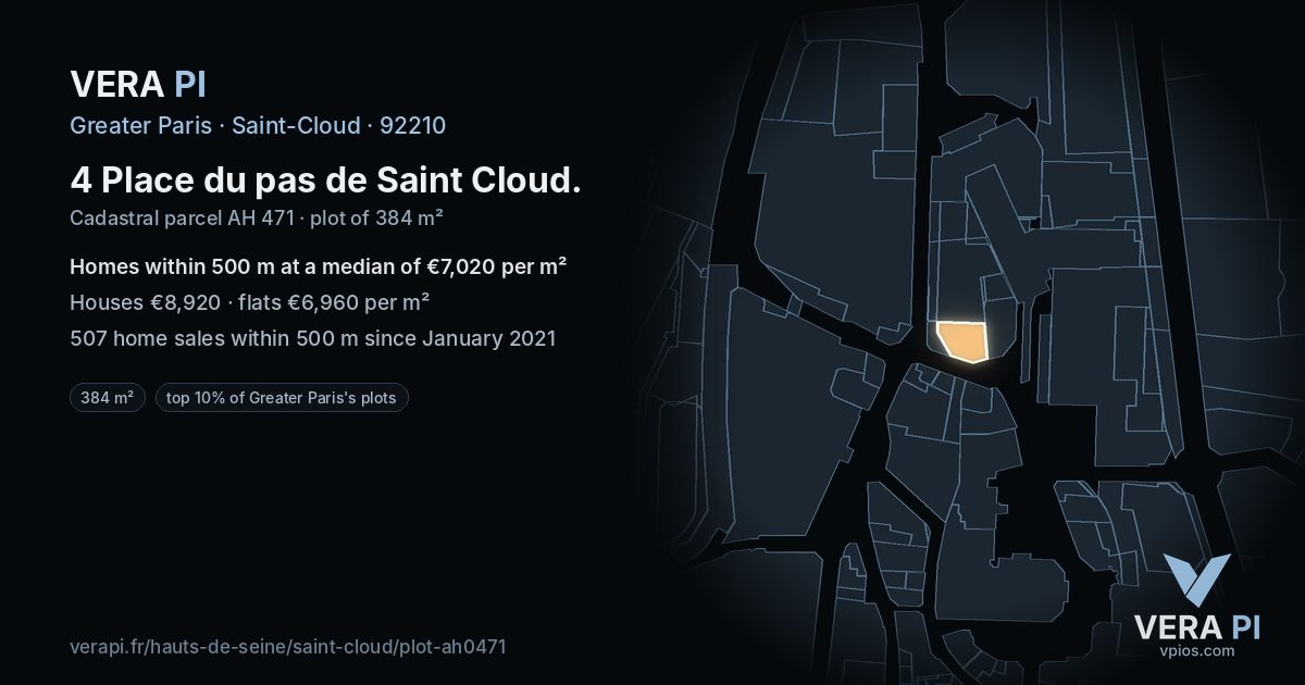 4 Place du pas de Saint Cloud, Saint-Cloud at night – the plot lit, the parcels around coloured by the prices near them