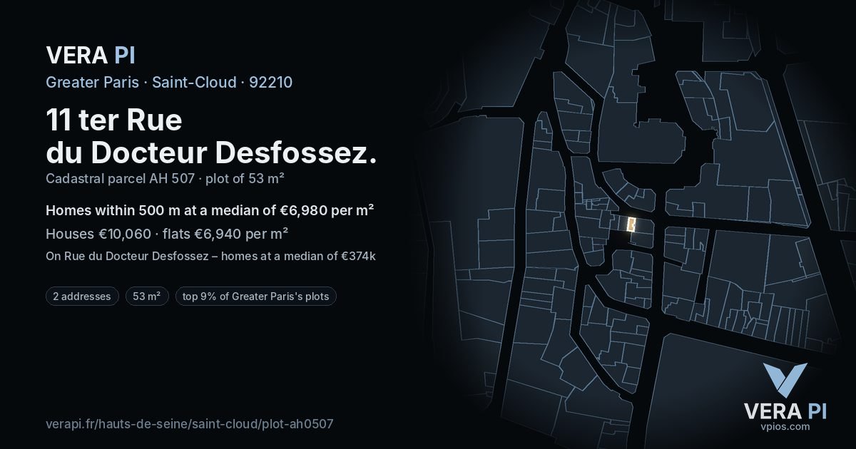 11 ter Rue du Docteur Desfossez, Saint-Cloud at night – the plot lit, the parcels around coloured by the prices near them
