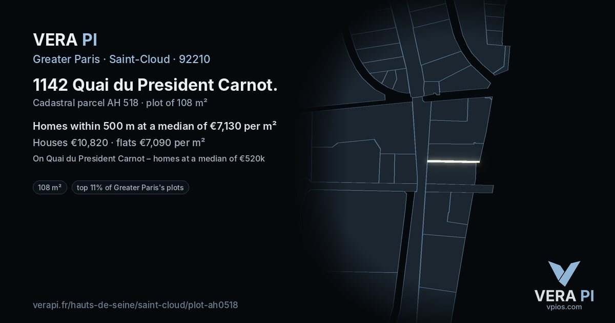 1142 Quai du President Carnot, Saint-Cloud at night – the plot lit, the parcels around coloured by the prices near them