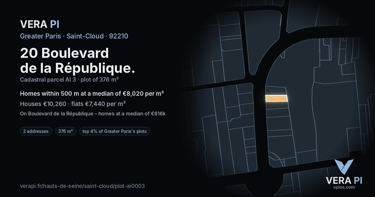 20 Boulevard de la République, Saint-Cloud at night – the plot lit, the parcels around coloured by the prices near them