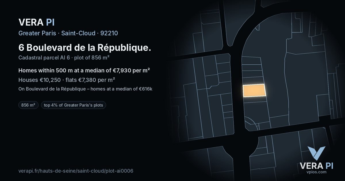 6 Boulevard de la République, Saint-Cloud at night – the plot lit, the parcels around coloured by the prices near them