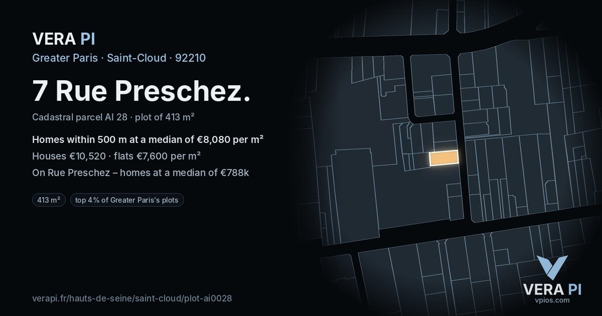 7 Rue Preschez, Saint-Cloud at night – the plot lit, the parcels around coloured by the prices near them