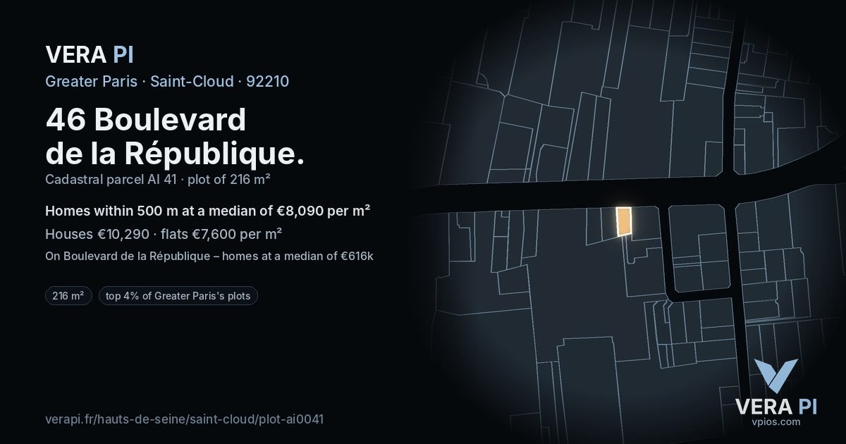 46 Boulevard de la République, Saint-Cloud at night – the plot lit, the parcels around coloured by the prices near them