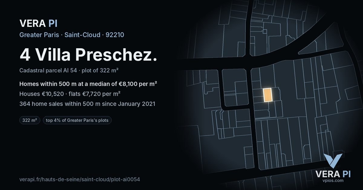 4 Villa Preschez, Saint-Cloud at night – the plot lit, the parcels around coloured by the prices near them