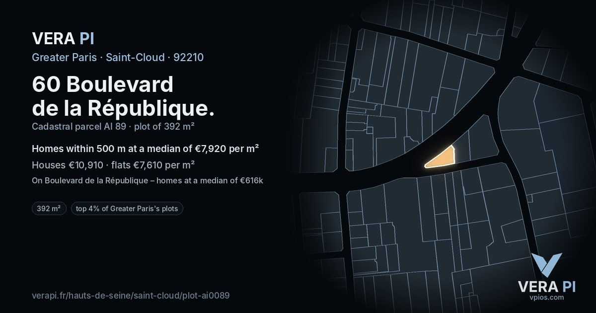 60 Boulevard de la République, Saint-Cloud at night – the plot lit, the parcels around coloured by the prices near them
