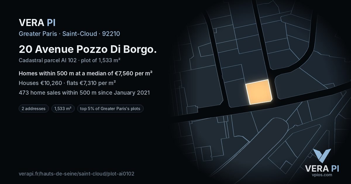 20 Avenue Pozzo Di Borgo, Saint-Cloud at night – the plot lit, the parcels around coloured by the prices near them