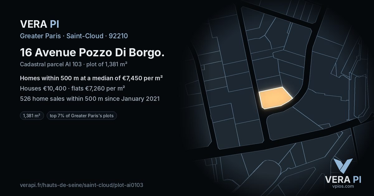 16 Avenue Pozzo Di Borgo, Saint-Cloud at night – the plot lit, the parcels around coloured by the prices near them