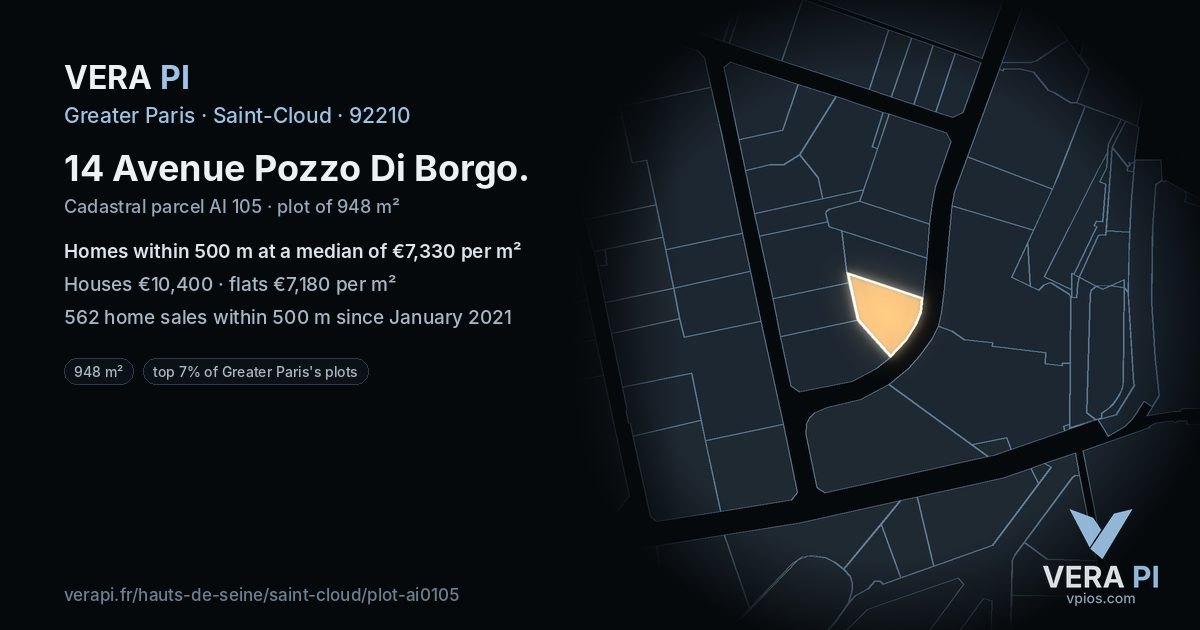 14 Avenue Pozzo Di Borgo, Saint-Cloud at night – the plot lit, the parcels around coloured by the prices near them