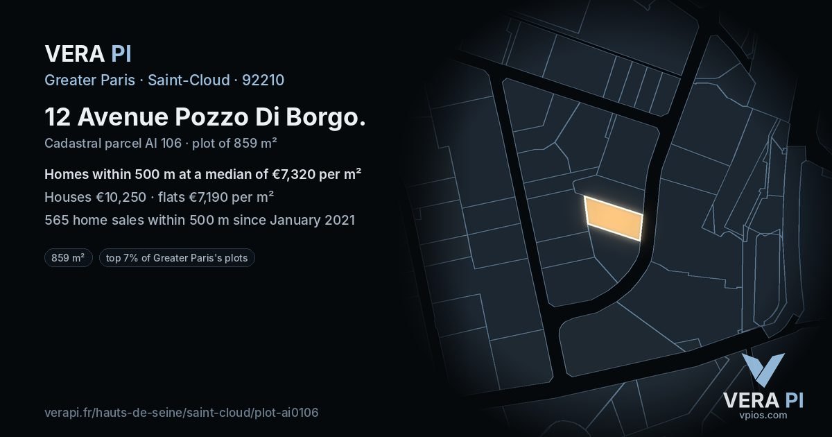 12 Avenue Pozzo Di Borgo, Saint-Cloud at night – the plot lit, the parcels around coloured by the prices near them